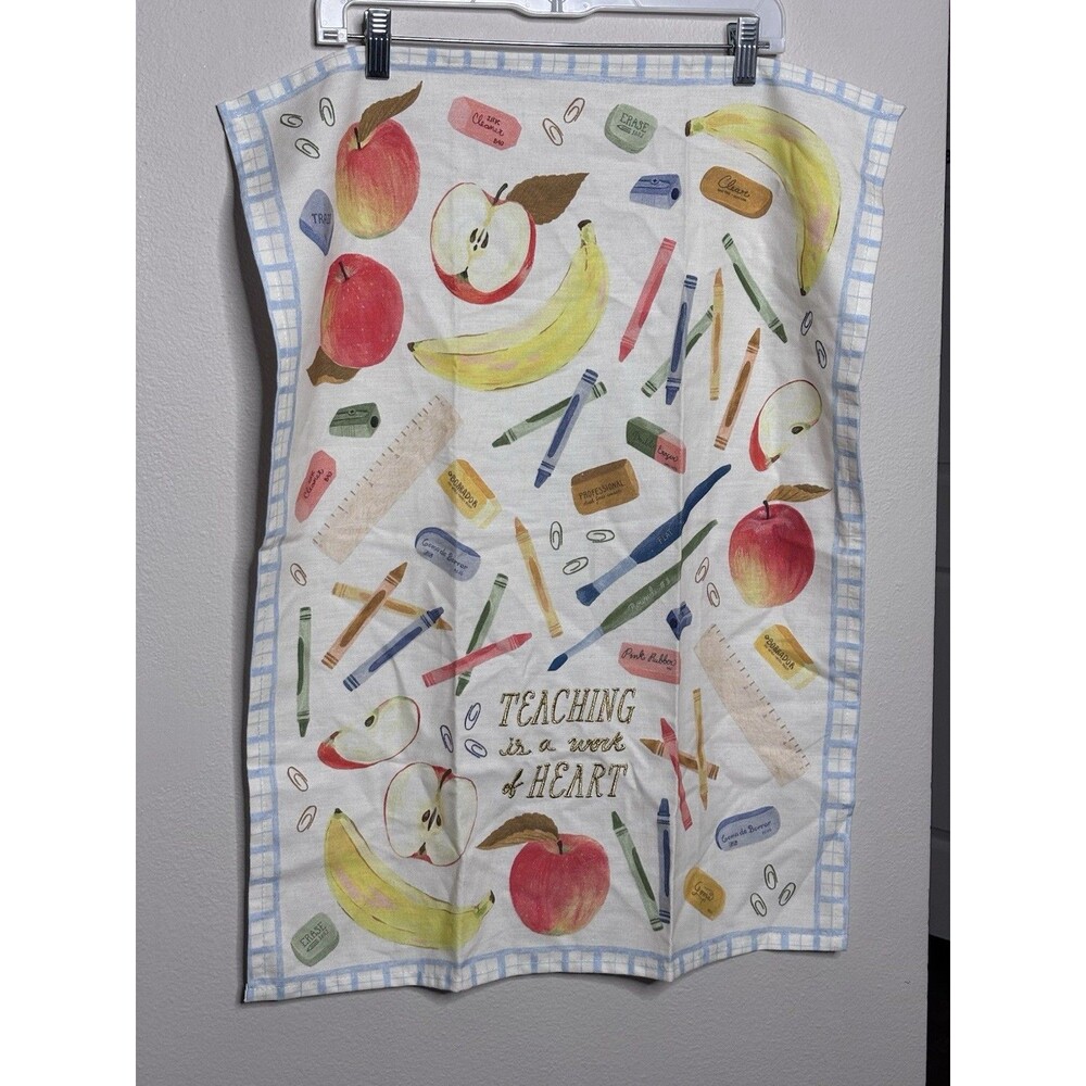 NWT ANTHROPOLOGIE Teaching Is A Work Of Heart Tea DISH TOWEL Dishtowel Teacher
